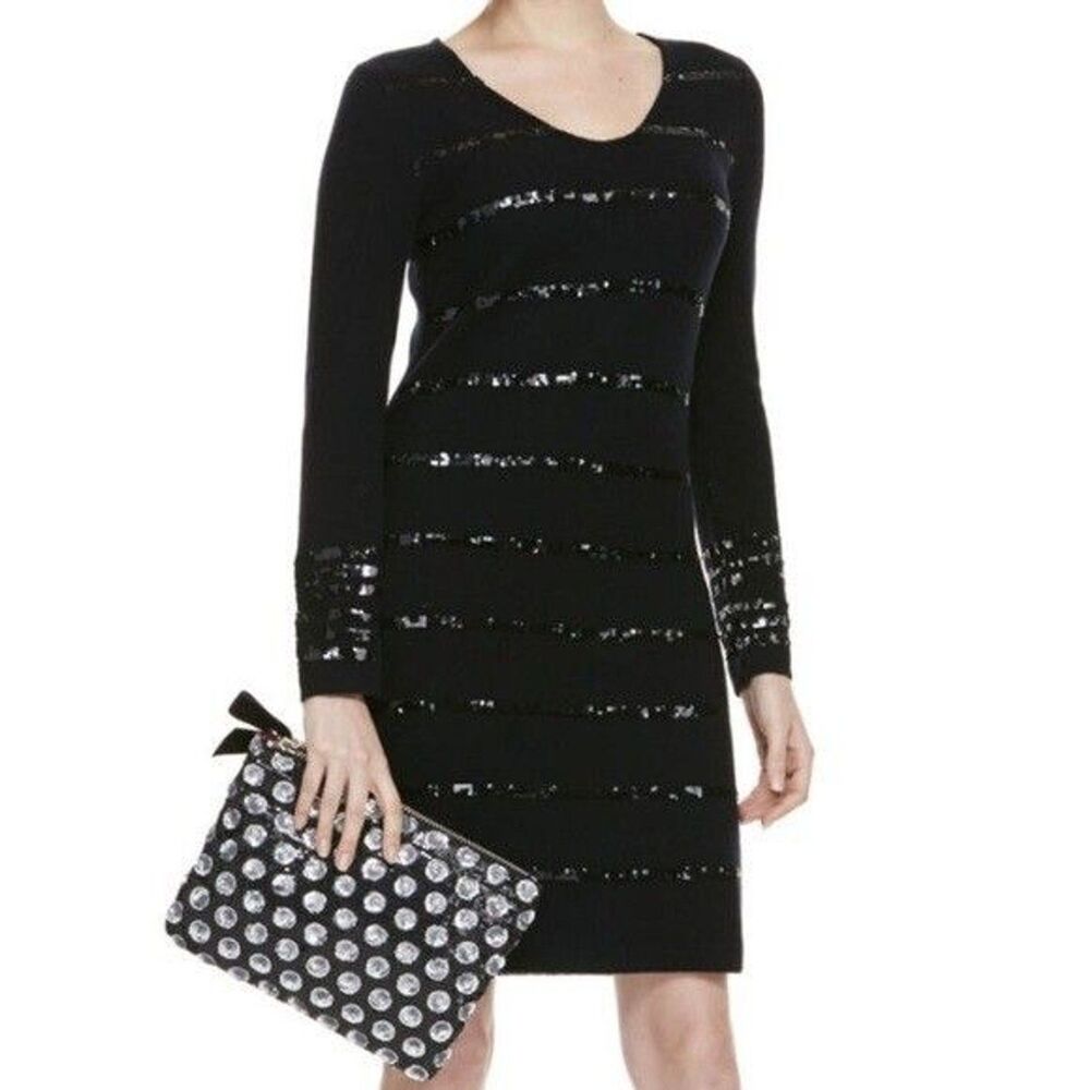 Vineyard Vines Sequin Knit Sweater Dress Lightweight 100% Merino Wool Black XS